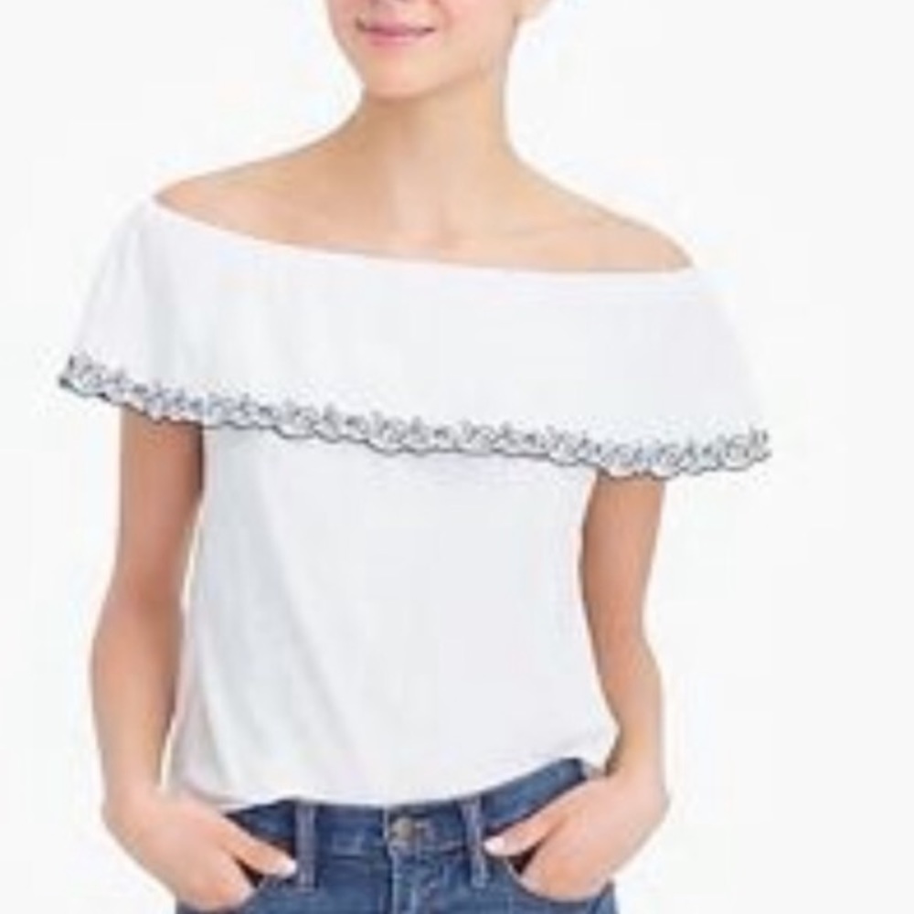 J Crew White Off Shoulder Bohemian Top